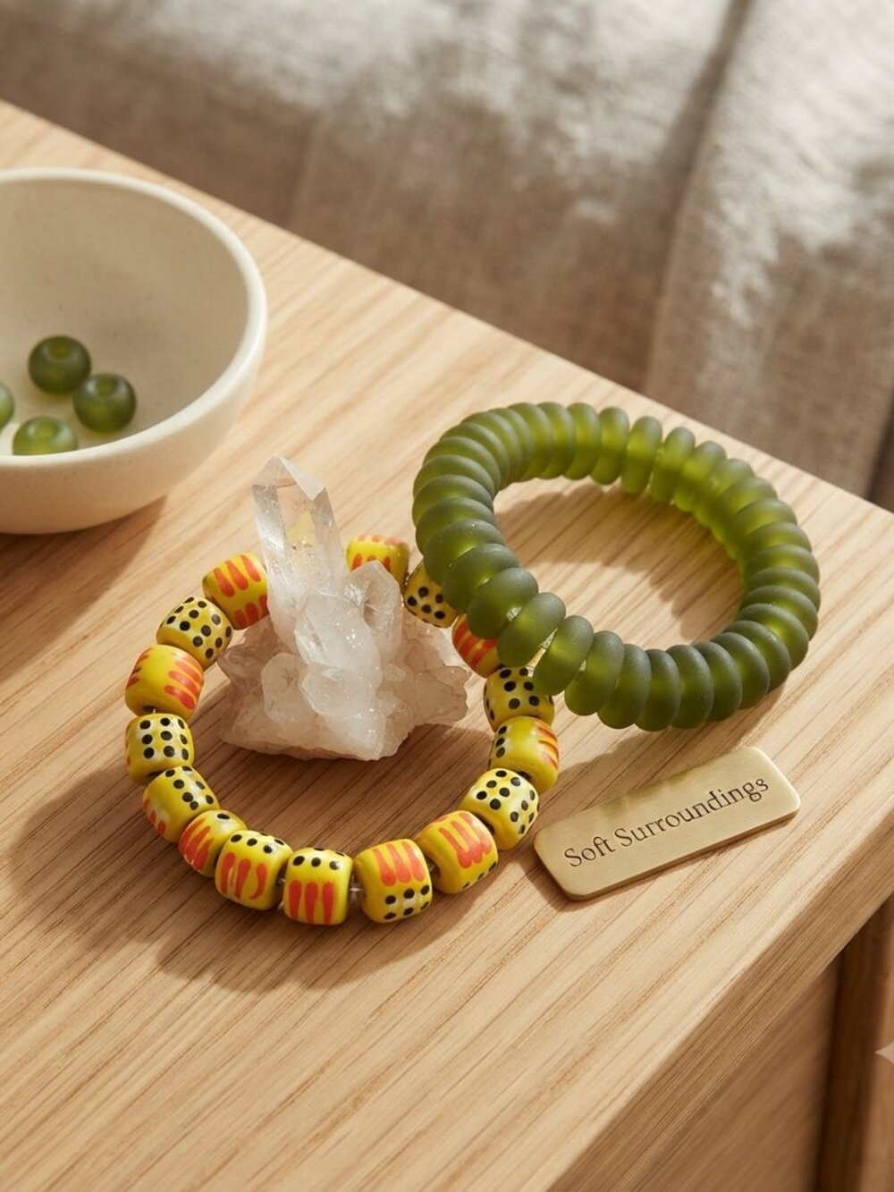 Soft Surroundings 2pc glass beaded multi color Congo stretch bracelet